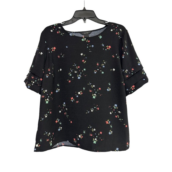 Investments Petites Womens‎ Size PL  Dressy Top Short Sleeve Pullover Round Neck - Picture 1 of 8